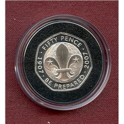 United Kingdom; 2007 50 pence scouts 100 years of adventure commemorative coin, 0,2379oz of silver,