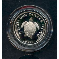 Caymen Islands; 1990 $1, 0,5395oz of silver, KM103, uncirculated.