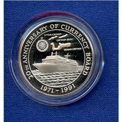 Caymen Islands; 1991 $5 20th anniversary of the Cayman Islands currency board commemorative coin, 0,