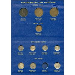 1865-1947 Newfoundland type collection in Whitman binder, includes 4X 1¢, 4X 5¢, 3X 10¢, 3X 20¢, 1X
