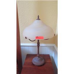 Pair: Lamp w/Alabaster Shade, 2 Lightbulbs, H:29", Shade Dia: 17", Metal Base, From Bay Lighting