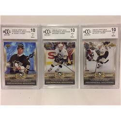 2005-06 SIDNEY CROSBY (#1, 5, 8) UPPER DECK PHENOMINAL BEGINNINGS (10 MINT OR BETTER)