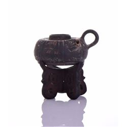 Antique Chinese Yixing Clay Lobed Teapot With Wood