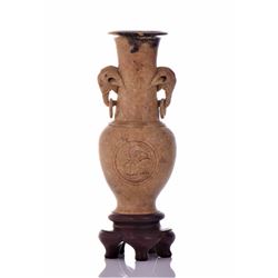 A Fine Vintage Chinese Stone Carved Elephant Vase.