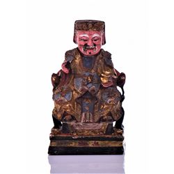 Asian Hand Painted Sculpture Of Emperor Sitting On