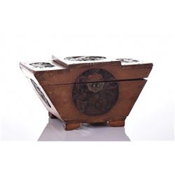Antique Chinese Wood Carved Tea Caddy. A tea caddy