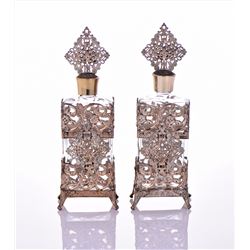Vintage Glass Perfume Bottles Wrapped In Ornate Br