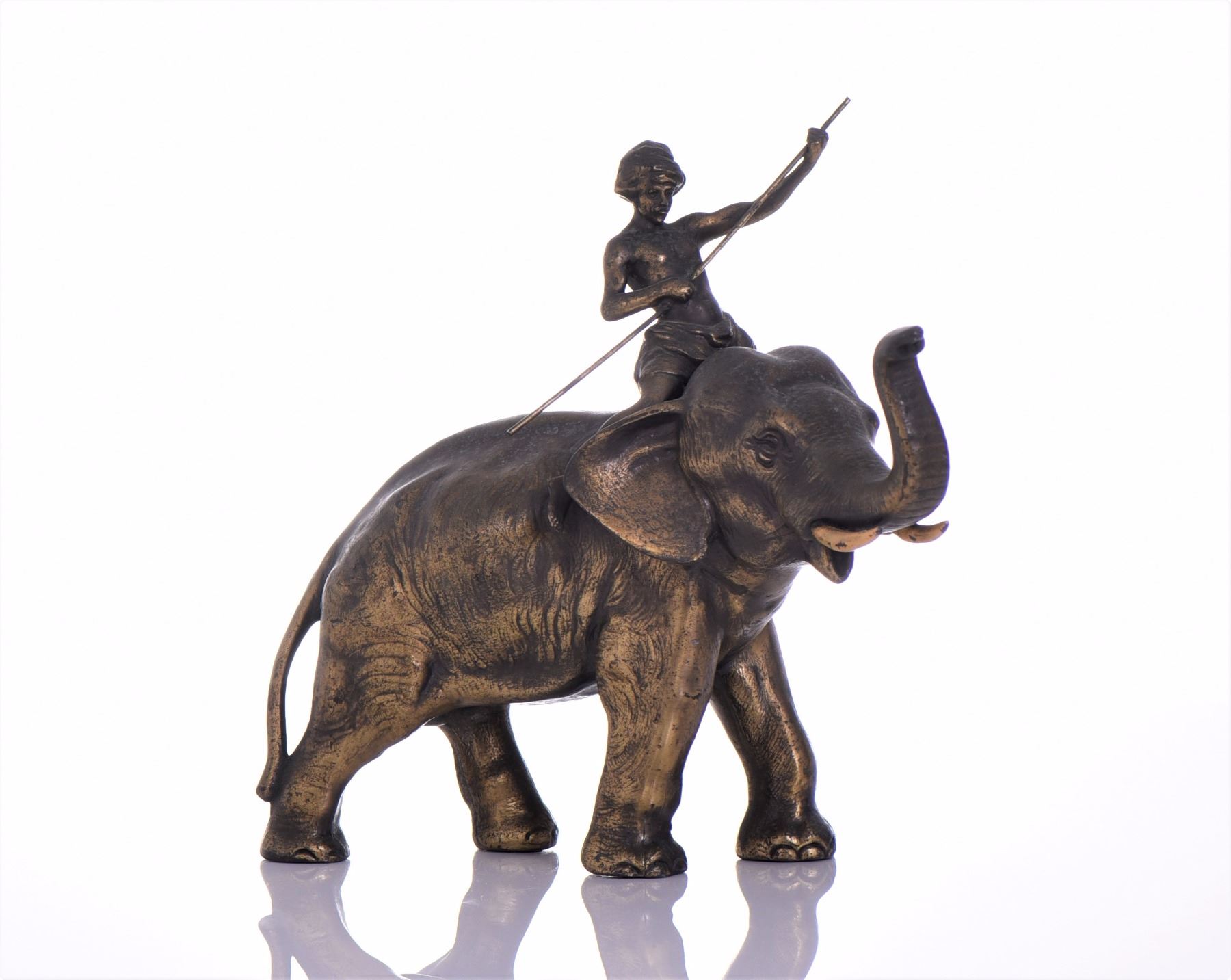Vintage Mahout Elephant Rider Gilt Bronze With En Vintage Mahout Elephant Rider Gilt Bronze With En