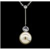 Image 2 : Round Crystal Bezel Pearl Necklace - Silver Plated