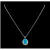 Image 1 : 5.46 ctw Turquoise and Diamond Pendant With Chain - 14KT White Gold