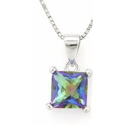 PENDANT - 1.25 CT EMERALD FACETED OCEAN MYSTIC TOPAZ IN 925 STERLING SILVER SETTING - RETAIL ESTIMAT