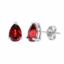 EARRINGS - 1 CTW PEAR FACETED PERSIAN RED GARNET IN PLATINUM OVER 0.925 STERLING SILVER SETTING - RE