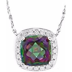PENDANT - 1 CT EMERALD FACETED MYSTIC TOPAZ & DIAMOND IN 925 STERLING SILVER SETTING - RETAIL ESTIMA