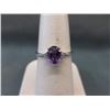 Image 1 : RING - OVAL FACETED AMETHYST & 2 DIAMONDS IN STERLING SILVER SOLITAIRE DESIGNED SETTING - RETAIL EST