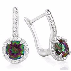 EARRINGS - 2 CTW ROUND FACETED MYSTIC TOPAZ & 2 DIAMONDS IN 925 STERLING SILVER SETTING - RETAIL EST
