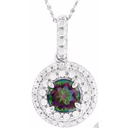 PENDANT - 1 CT ROUND FACETED MYSTIC TOPAZ & DIAMOND IN 925 STERLING SILVER SETTING - RETAIL ESTIMATE