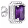 Image 2 : EARRINGS - 1.6 CTW OCTAGON FACETED AMETHYST & 2 DIAMONDS IN 925 STERLING SILVER SETTING - RETAIL EST