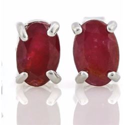 EARRINGS- 1.16 CTW OVAL FACETED GENUINE BURGANDY COLOR RUBYS IN 925 STERLING SILVER SETTING - RETAIL