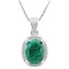 Image 2 : PENDANT - 2 1/3 CT OVAL FACETED EMERALD & GENUINE DIAMONDS IN PLATINUM OVER 0.925 STERLING SILVER SE