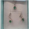 Image 1 : EARRINGS & NECKLACE SET - .75 PEAR FACETED EMERALD & DIAMONDS IN STERLING SILVER SETTING - INCLUDES 