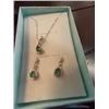 Image 2 : EARRINGS & NECKLACE SET - .75 PEAR FACETED EMERALD & DIAMONDS IN STERLING SILVER SETTING - INCLUDES 