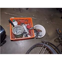 BIN OF PAINT & BUCKET OF HARDWARE