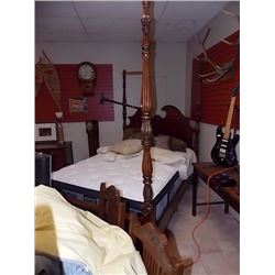 MAHOGANY BED FRAME - CAN BE QUEEN OR DOUBLE - 4 POSTER DESIGN - POST REMOVABLE - INCLUDES HDBRD, FTB