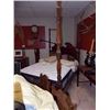 Image 1 : MAHOGANY BED FRAME - CAN BE QUEEN OR DOUBLE - 4 POSTER DESIGN - POST REMOVABLE - INCLUDES HDBRD, FTB