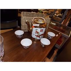 CHINEESE TEA SET - HAND PAINTED - 4 PC TTL