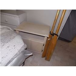 BLOND OAK CABINET - 2 DOOR - ON WHEELS