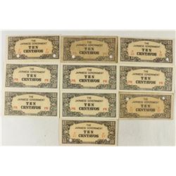 10 PIECES OF WWII JAPANESE GOVERNMENT 10 CENTAVOS