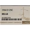 Image 3 : 1964-D WASHINGTON SILVER QUARTER NGC MS64
