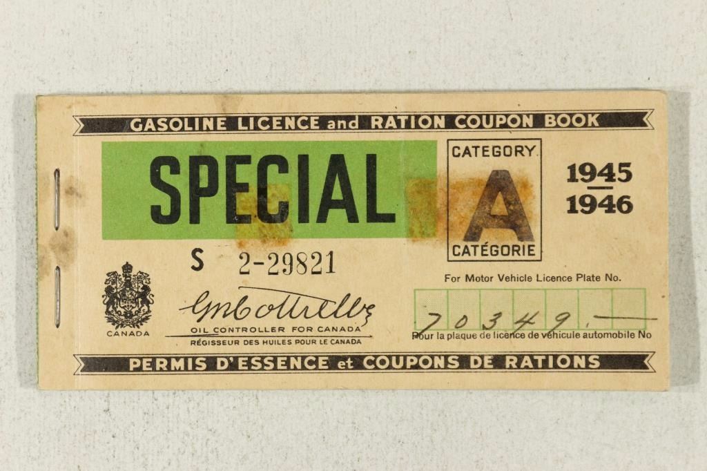 1945/46 WWII CANADA GASOLINE & RATION COUPON BOOK