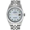 Image 2 : Mens Rolex 36mm Stainless Steel MOP Emerald String Diamond Datejust Wristwatch