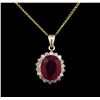 Image 1 : 14KT Yellow Gold 7.61ct Ruby and Diamond Pendant With Chain