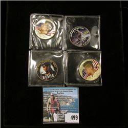 (4) Enameled Kennedy Half-Dollars, (2) are  40% Silver, includes  The King of Rock and Roll Elvis , 