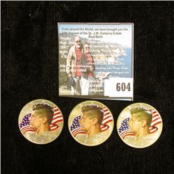 1967 P, 68 D, & 69 D 40% Silver Kennedy Half-Dollars, all three with enameled heads and flag in back