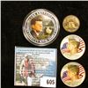 Image 1 : Pair of 1968 D 40% Silver Kennedy Half-Dollars, both with enameled heads and flag in background, as 
