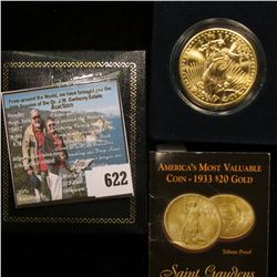 Velvet-lined Box with a Copy of the 1933 $20 Gold St. Gaudens. Brilliant Uncirculated.