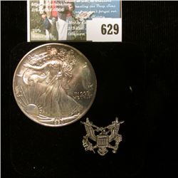 1990 U.S. American Silver Dollar One Ounce .999 Fine Silver in a special velvet-lined case. Toned Un