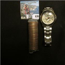 Mint-wrapped Roll of Iowa Statehood Quarters, Gem BU and in plastic; & a wrist watch which needs a b