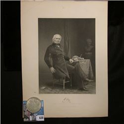 Steel engraving of U.S. Politician Henry Clay. "Likeness from a Portrait in the possession of his fa