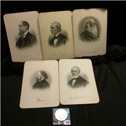 (5) Steel engravings of famous writers & poets, each measures 5" x 7"; & 1923 S U.S. Peace Silver Do