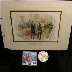 Steel Plate engraved color added print of "1844. Morse and the First Telegram"; & 1922 S U.S. Peace 