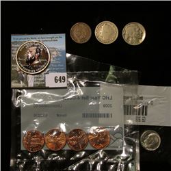 Four-piece Set of 2009 Lincoln type Cents in a Littleton Holder, BU; Colorized Kennedy Half Dollar "