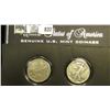Image 1 : Pair of World War II Walking Liberty Half Dollars in a special holder, both grade Fine to VF.
