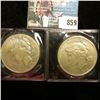 Image 1 : 1922 P & 1922 S U.S. Peace Silver Dollar, VF-EF, both with C.O.A.s from the Aermican Historical Soci