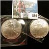 Image 1 : 2001 & 2007 U.S. American Silver Dollar One Ounce .999 Fine Silver. Brilliant Uncirculated. One with