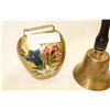 Image 2 : HAND-PAINTED BRASS COW BELL AND SCHOOL HOUSE BELL
