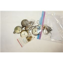 FOUR POCKET WATCHES ETC.